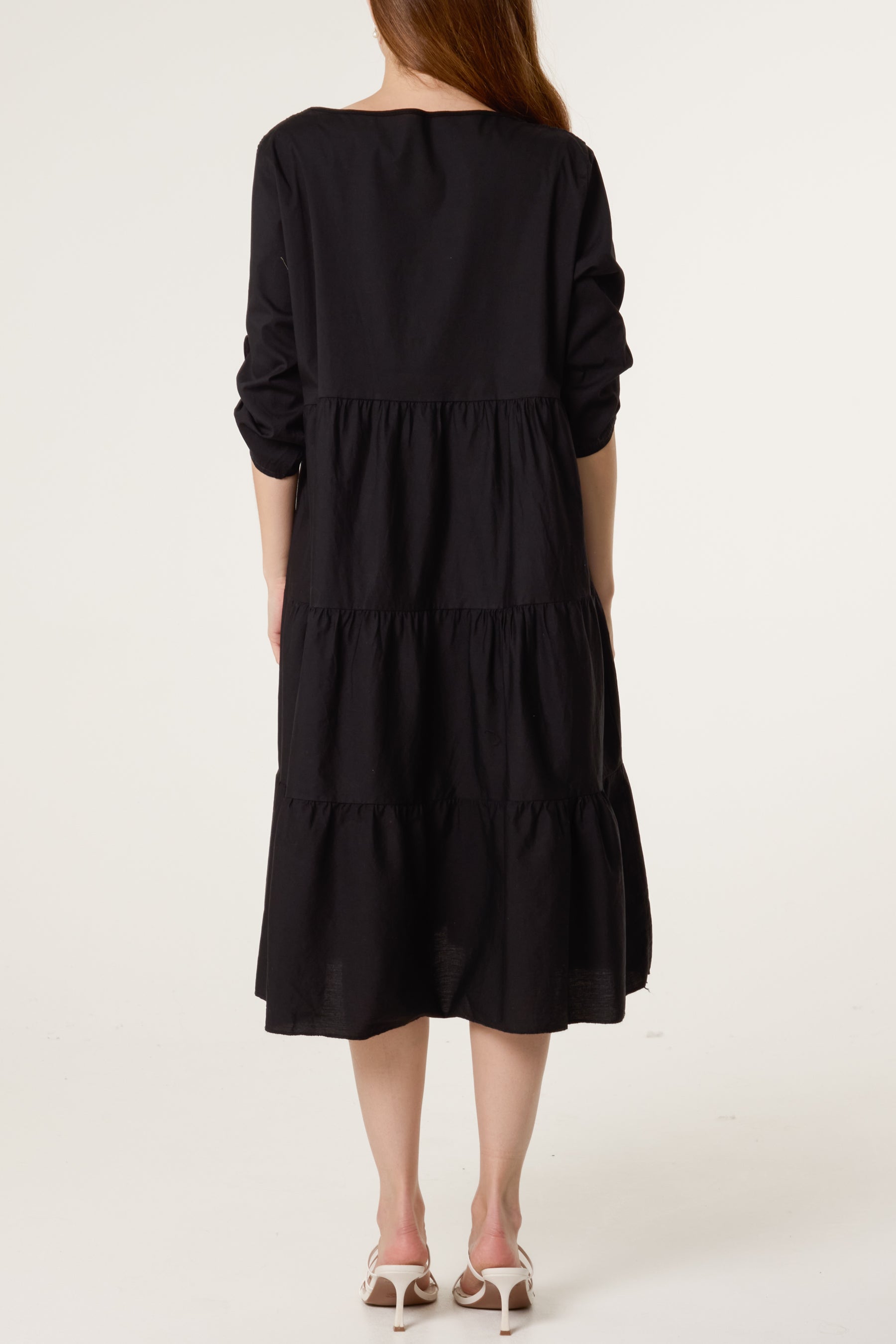 Floral Embroidery & Crochet Tiered Dress