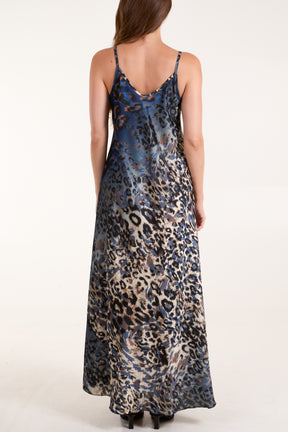 Animal Print Satin Cami Maxi Dress