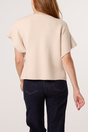Gold Button V-Neck Knit Cardigan