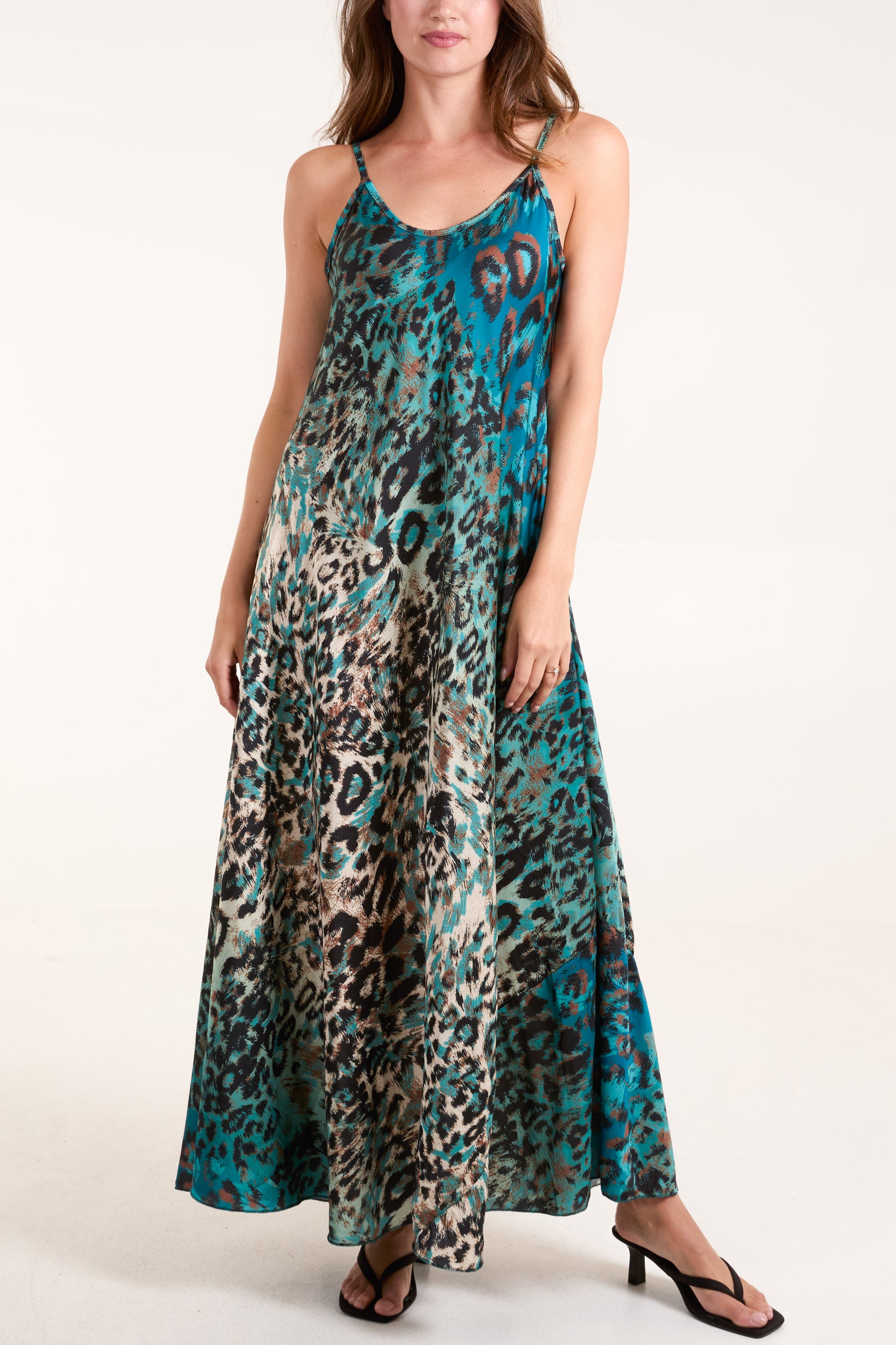 Animal Print Satin Cami Maxi Dress