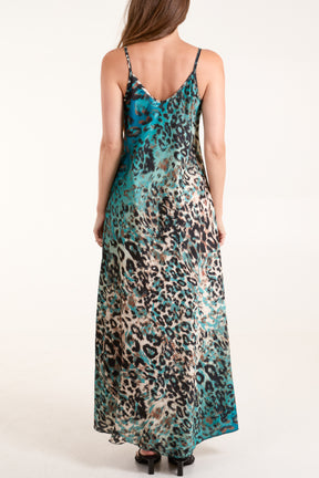 Animal Print Satin Cami Maxi Dress