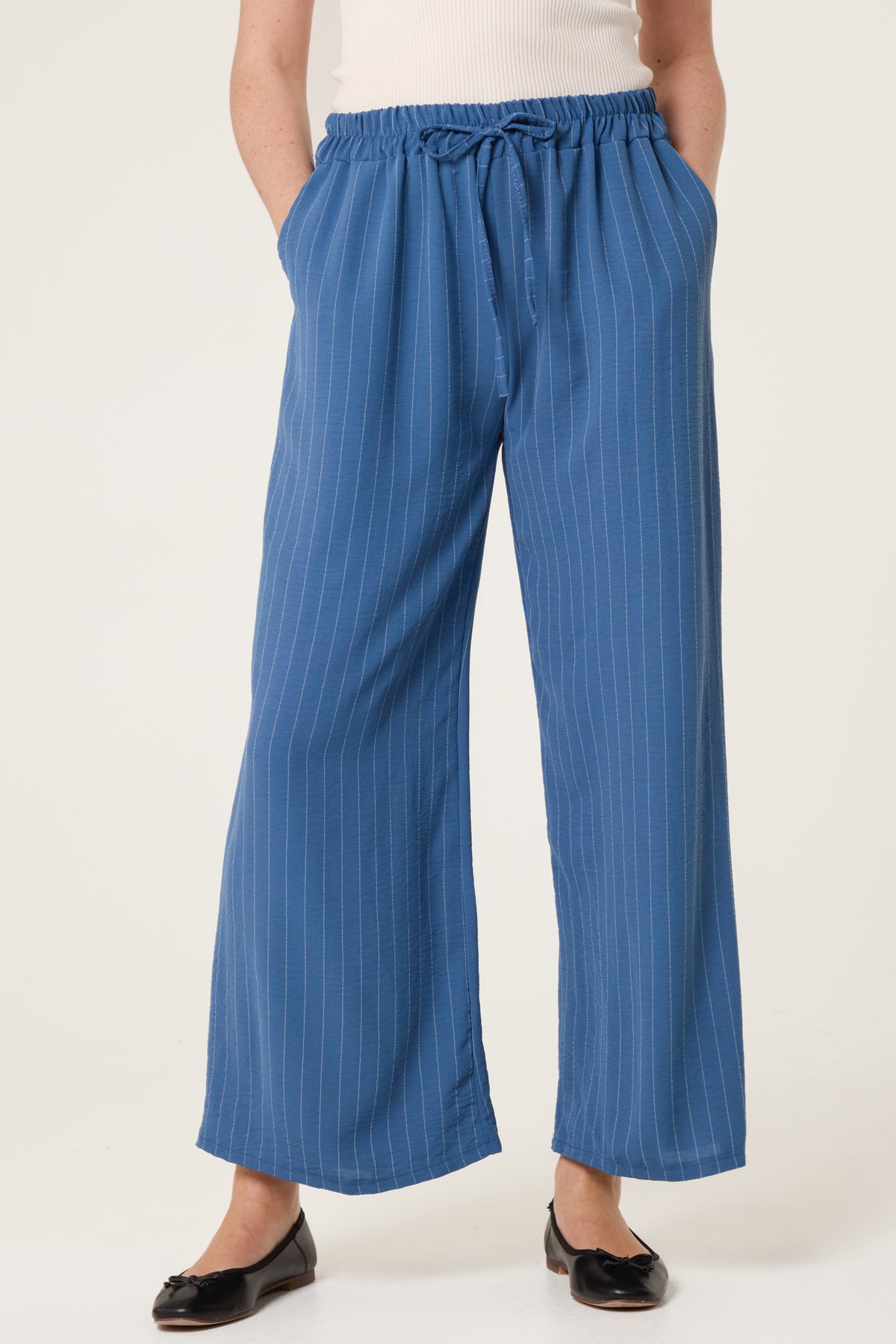 Elasticated Pinstripe Wide Leg Trousers