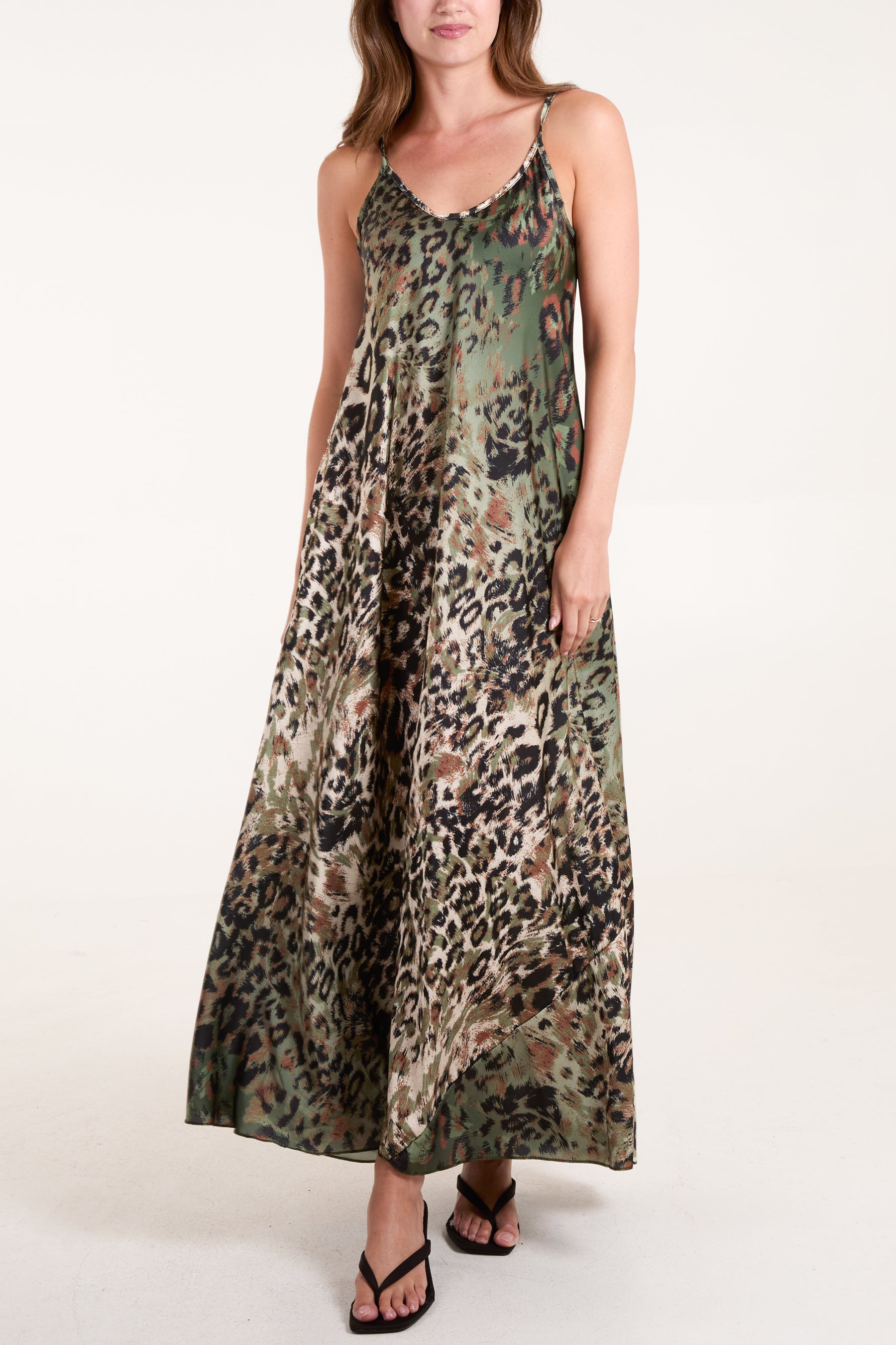 Animal Print Satin Cami Maxi Dress