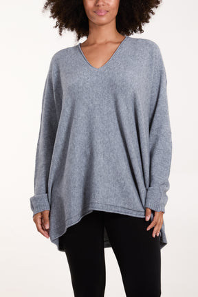 Oversized V-Neck Fine Knit Jumper