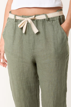 Linen Trouser W/ Embroidered Belt