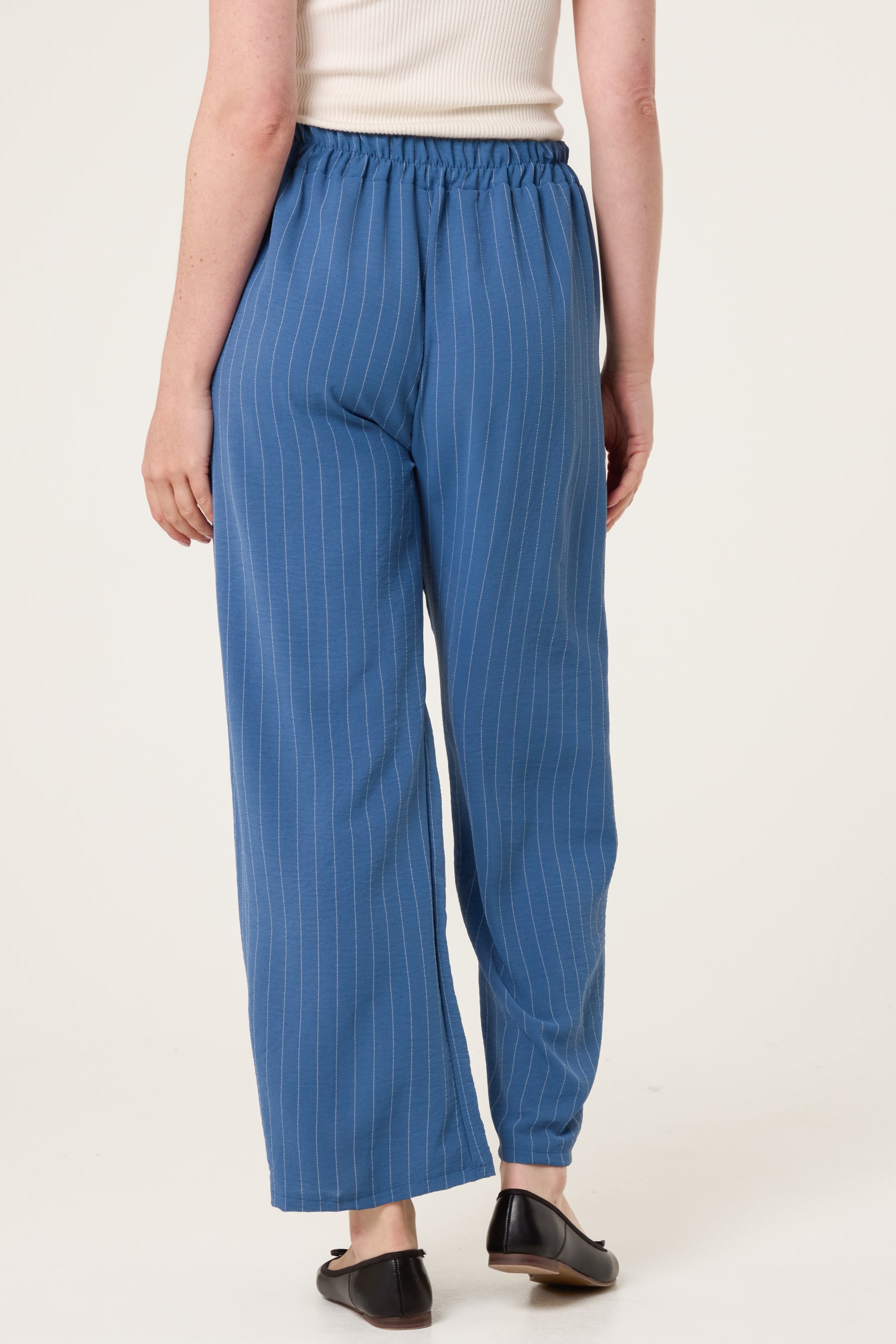 Elasticated Pinstripe Wide Leg Trousers