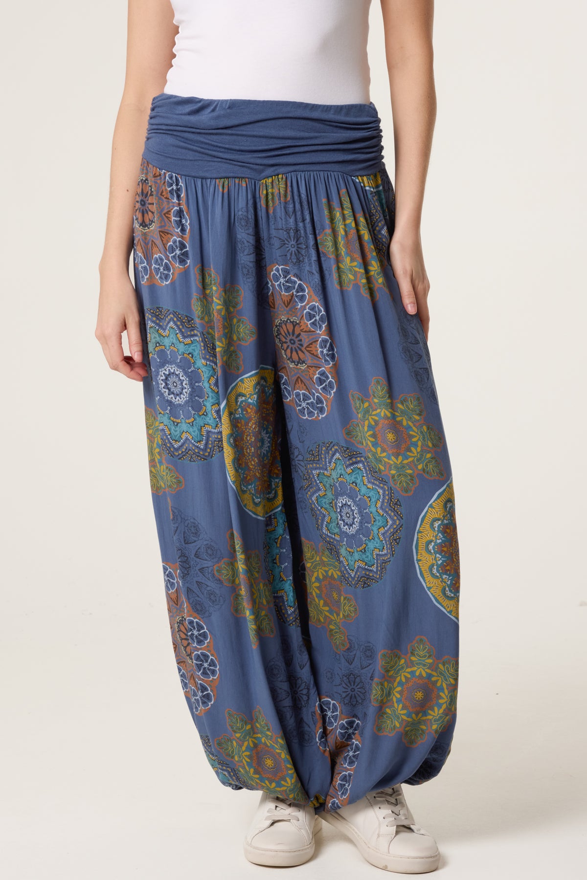 Floral Folded Waistband Harem Trouser
