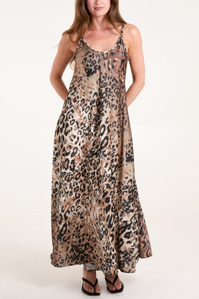 Animal Print Satin Cami Maxi Dress