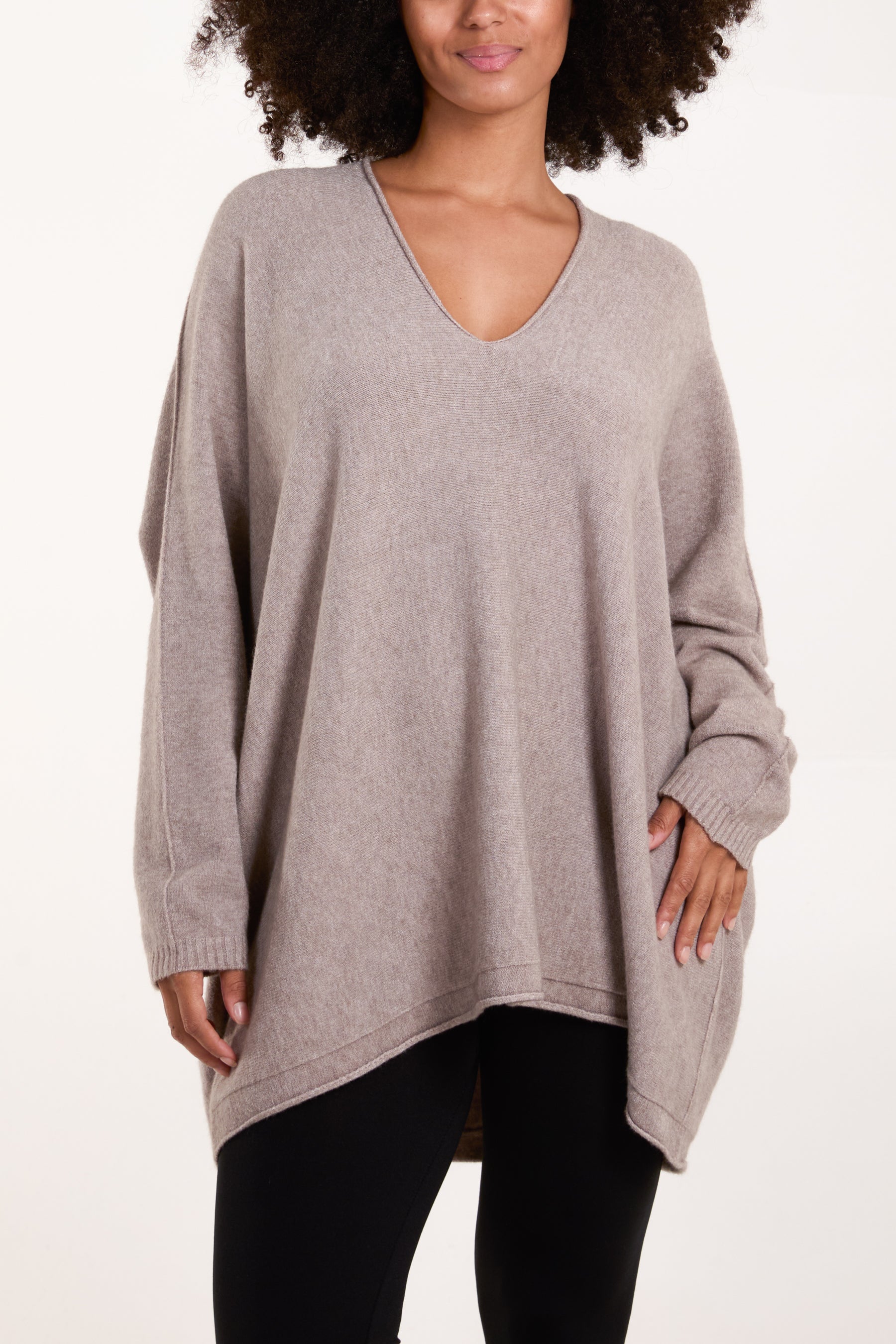 Oversized V-Neck Fine Knit Jumper