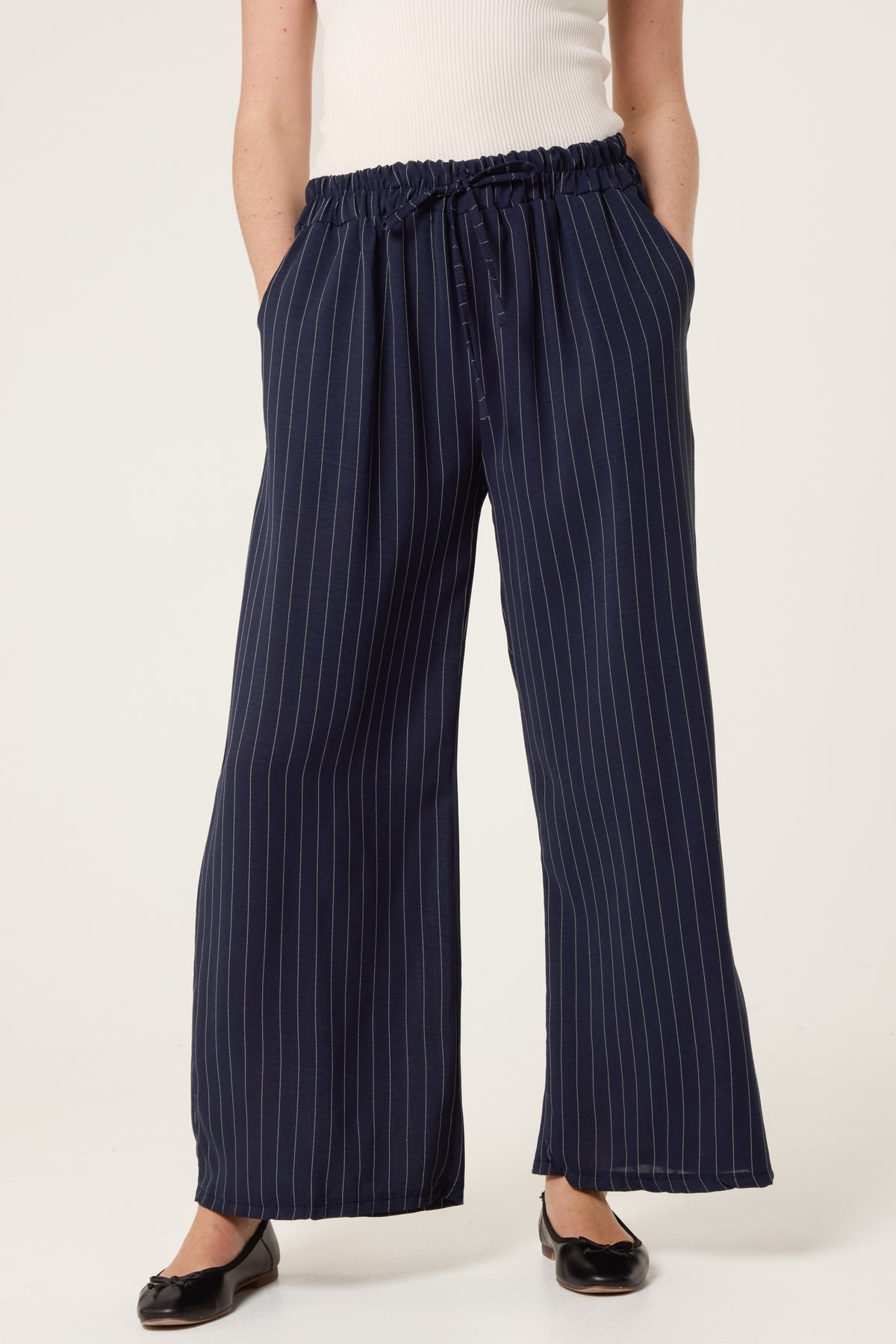 Elasticated Pinstripe Wide Leg Trousers
