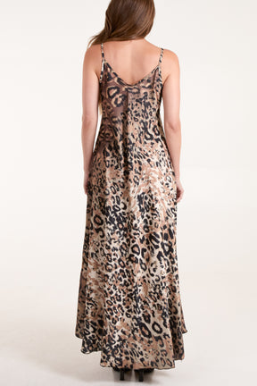 Animal Print Satin Cami Maxi Dress