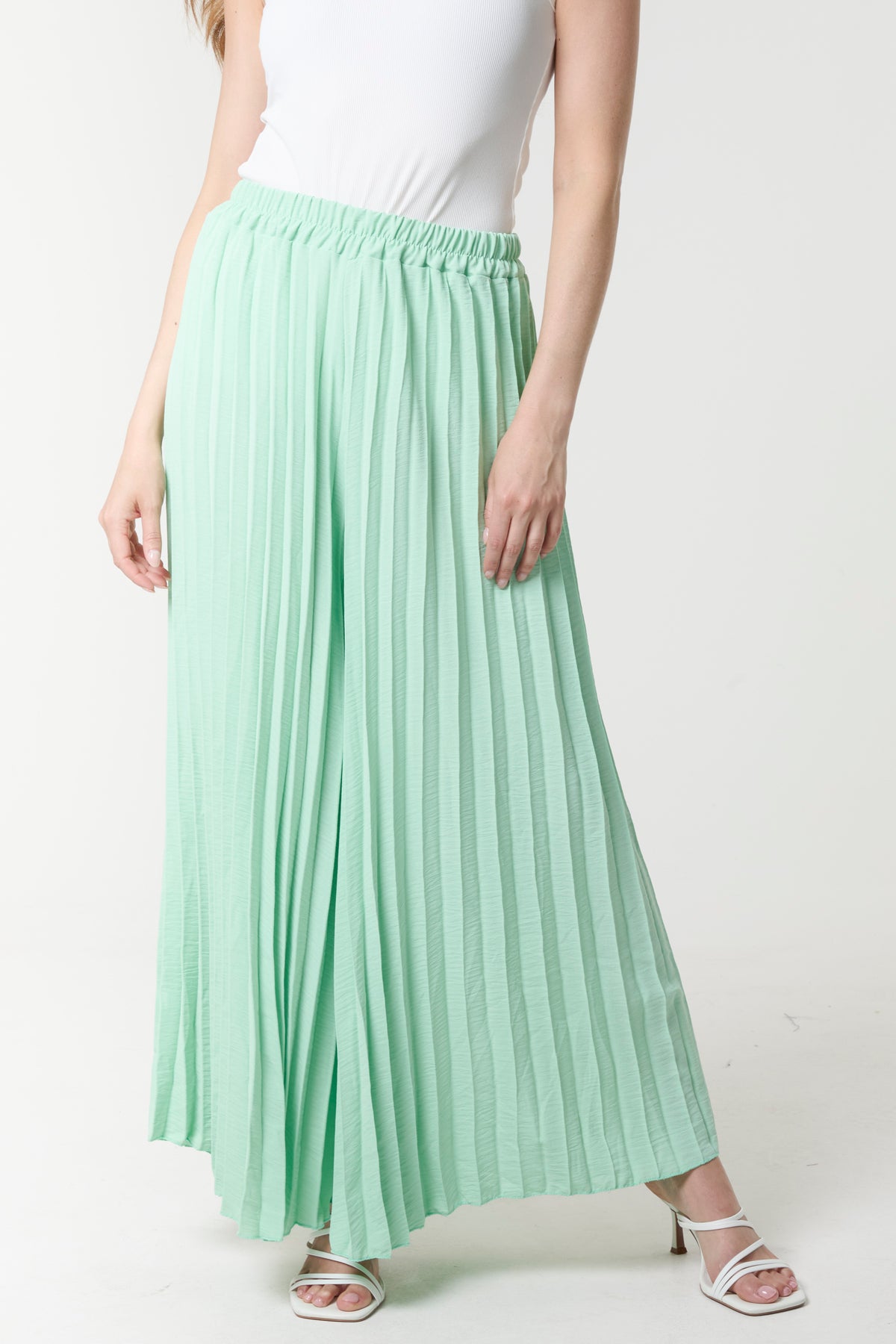 Wide Leg Plisse Trousers