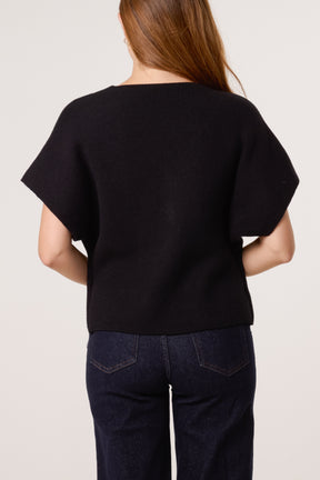 Gold Button V-Neck Knit Cardigan