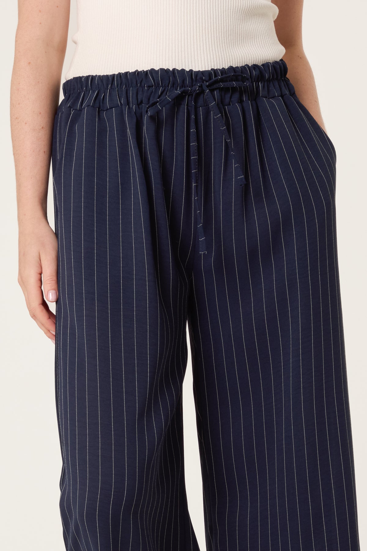 Elasticated Pinstripe Wide Leg Trousers