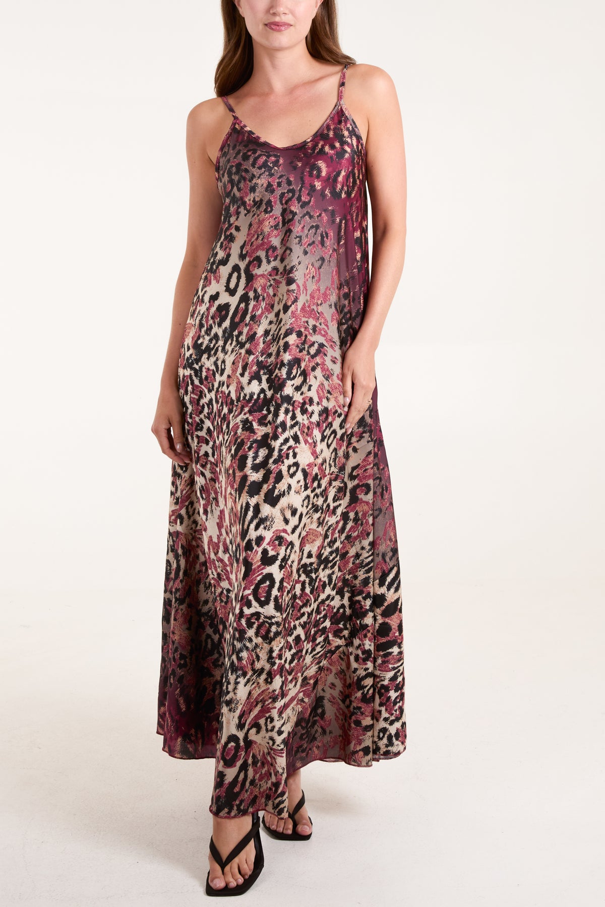 Animal Print Satin Cami Maxi Dress