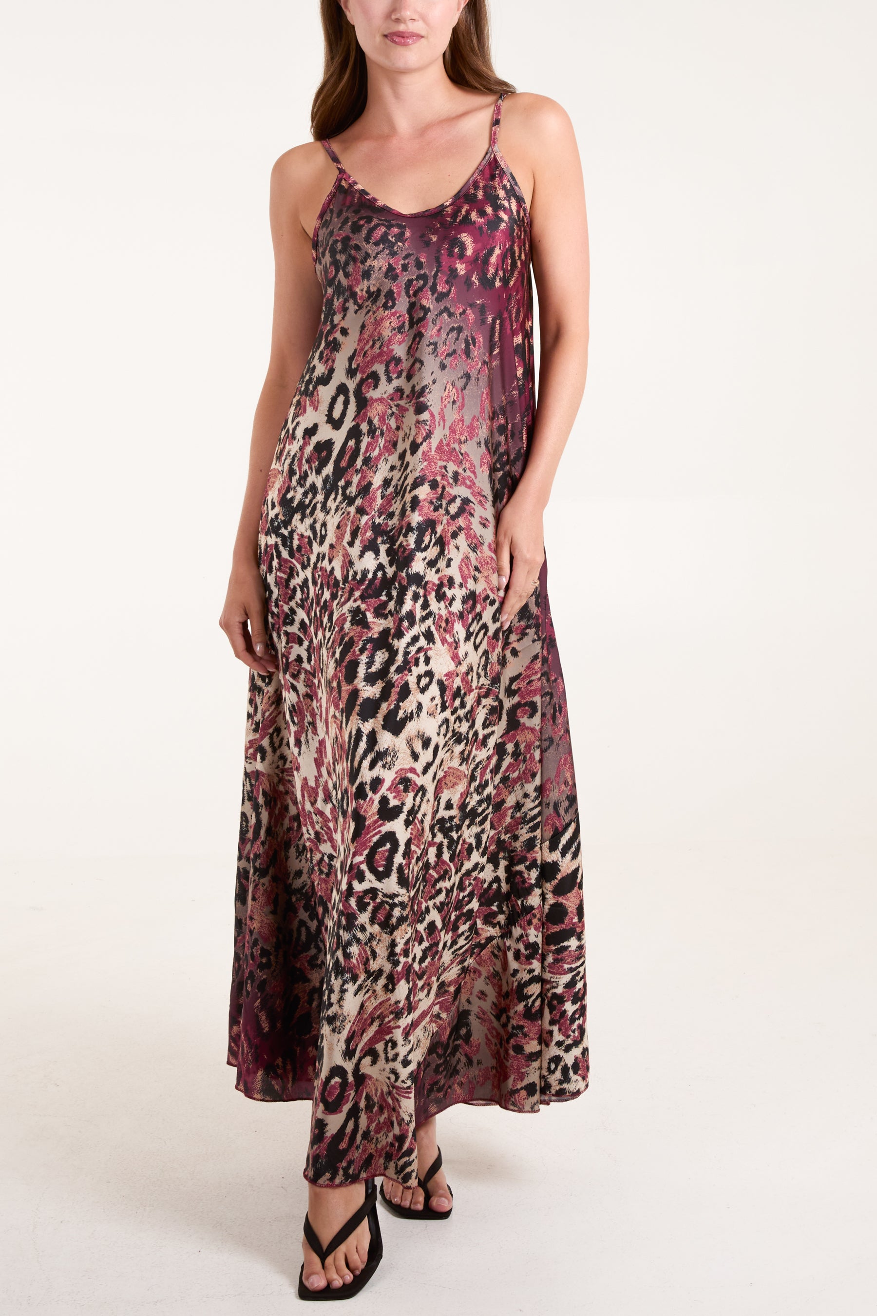 Animal Print Satin Cami Maxi Dress