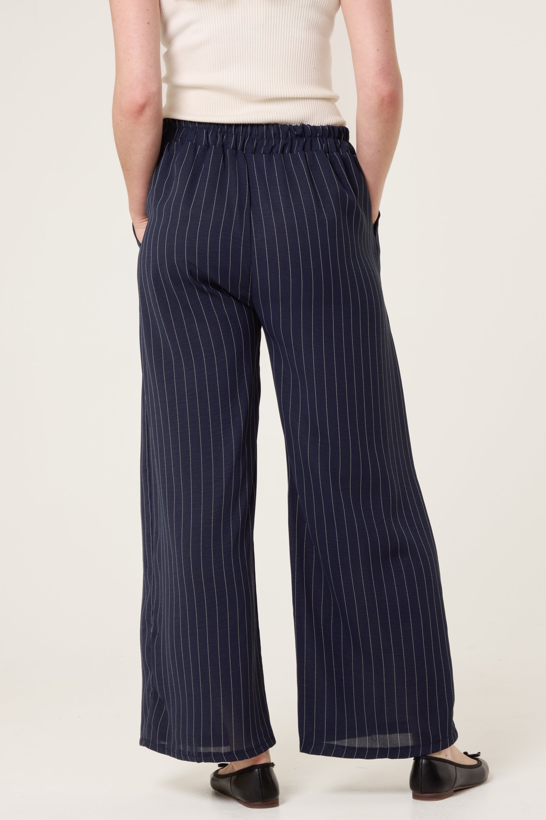 Elasticated Pinstripe Wide Leg Trousers