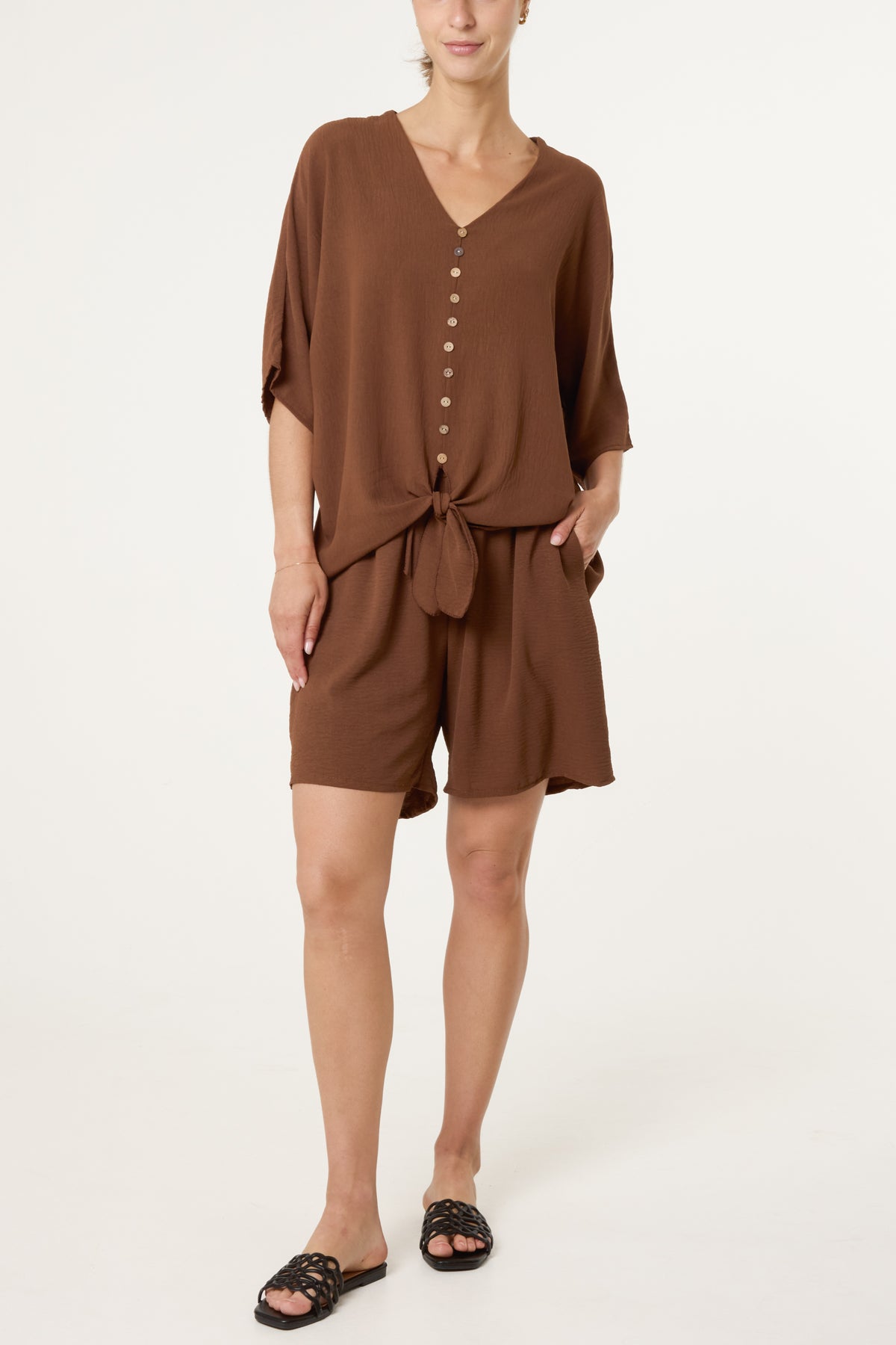 Button Through Tie Top & Shorts Set