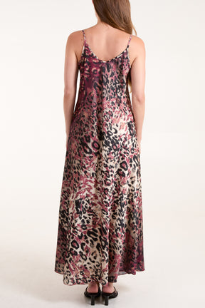 Animal Print Satin Cami Maxi Dress