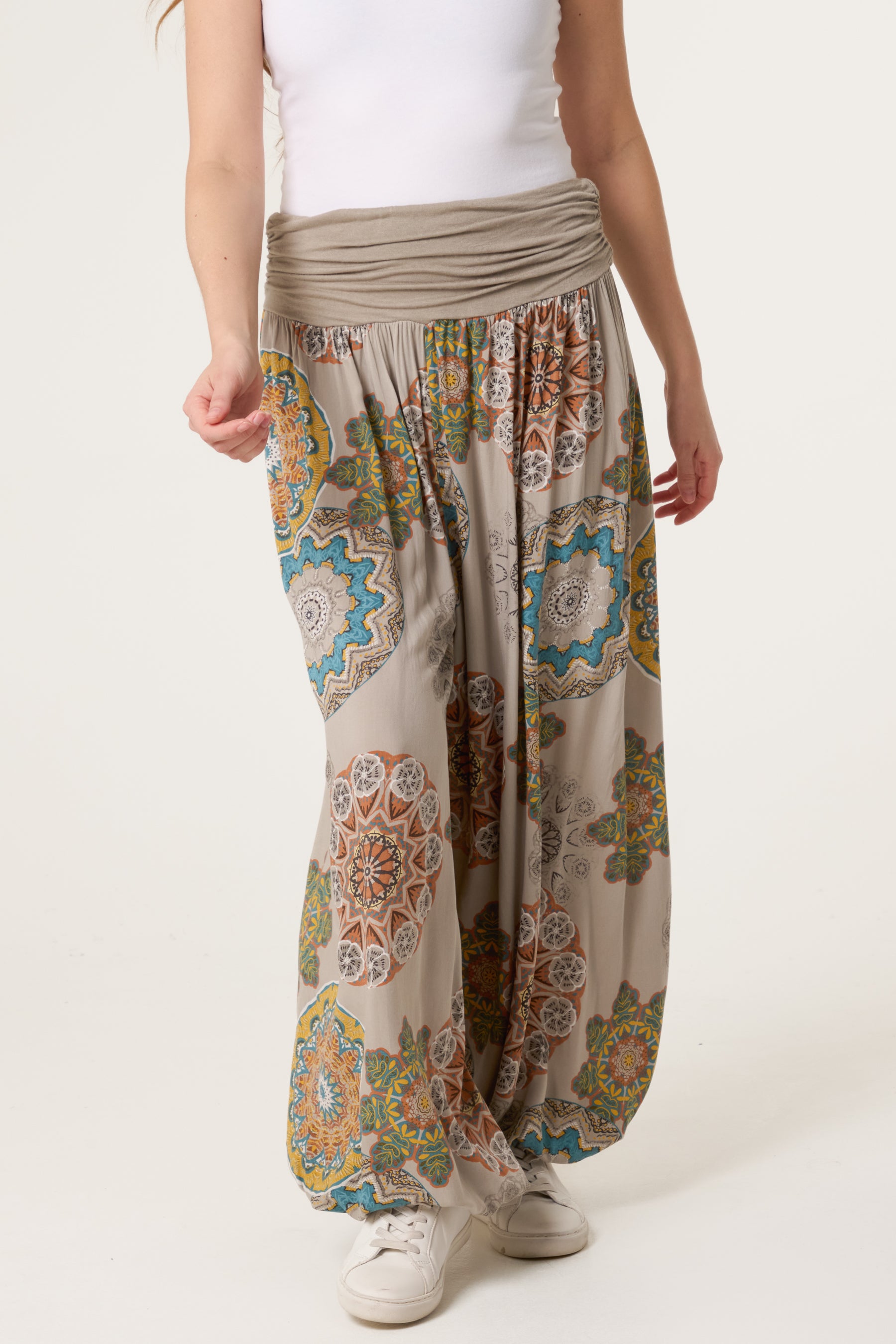 Floral Folded Waistband Harem Trouser