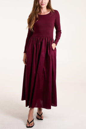 Long Sleeve Elasticated Bodice Midi Dress