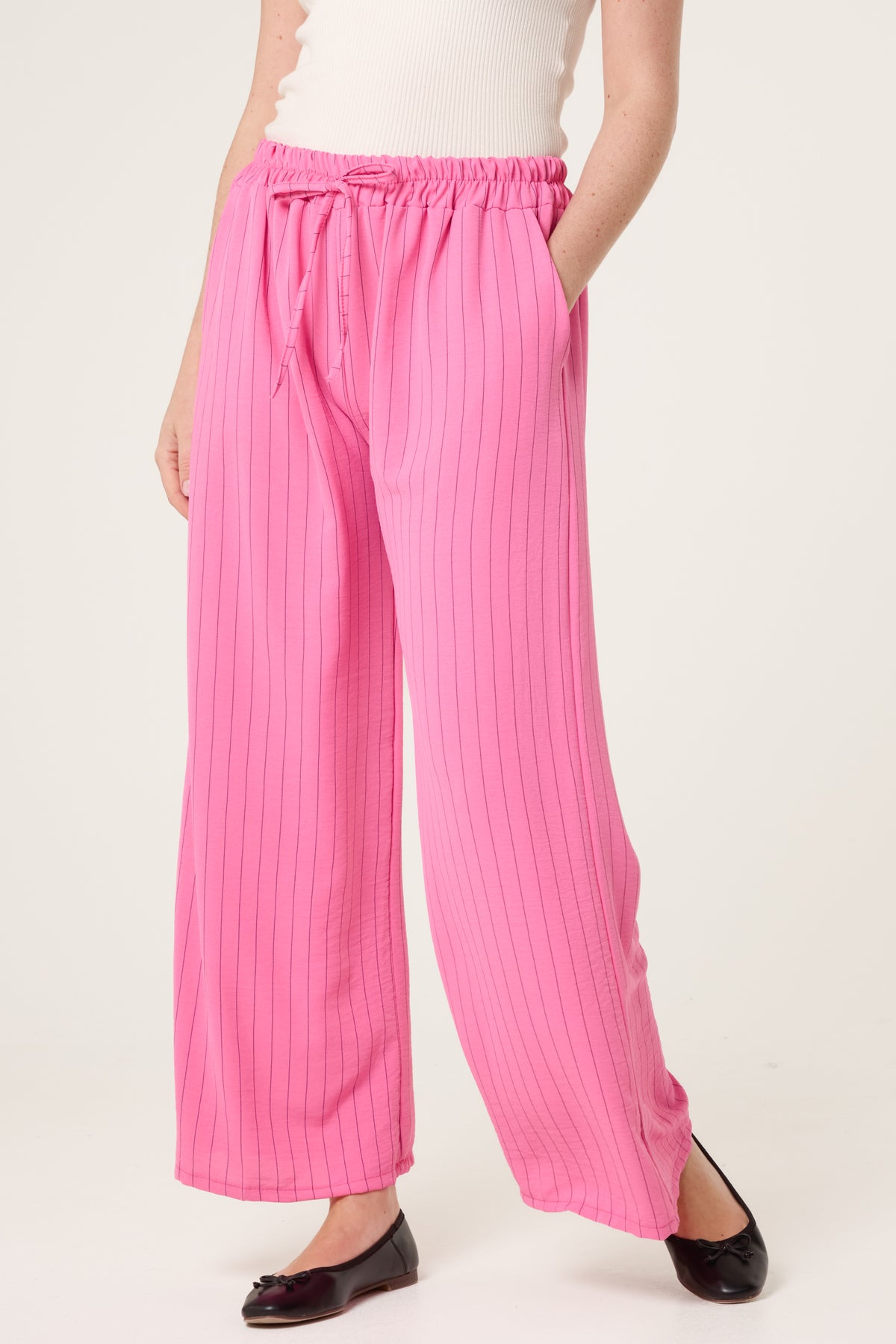 Elasticated Pinstripe Wide Leg Trousers