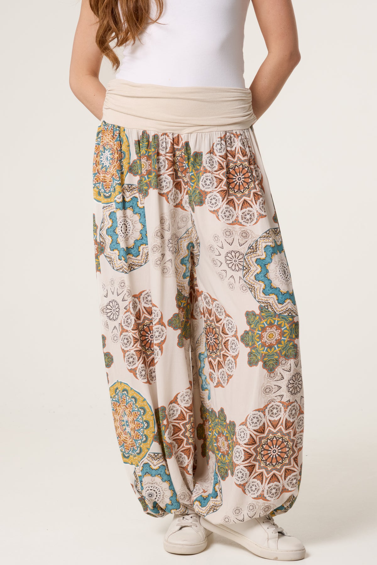 Floral Folded Waistband Harem Trouser