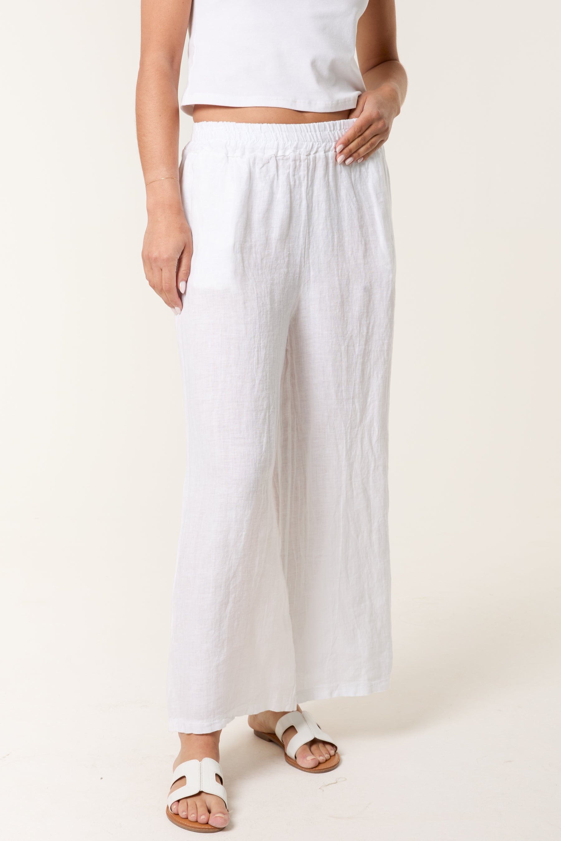 Elasticated Linen Wide Leg Trousers