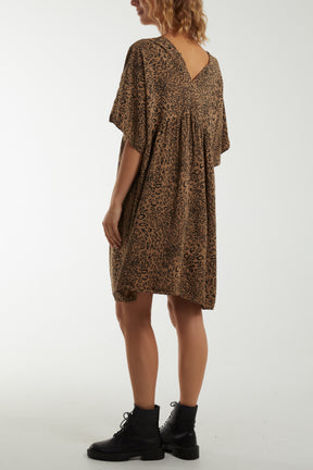 V-Neck Leopard Print Mini Dress