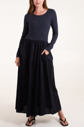 Long Sleeve Elasticated Bodice Midi Dress