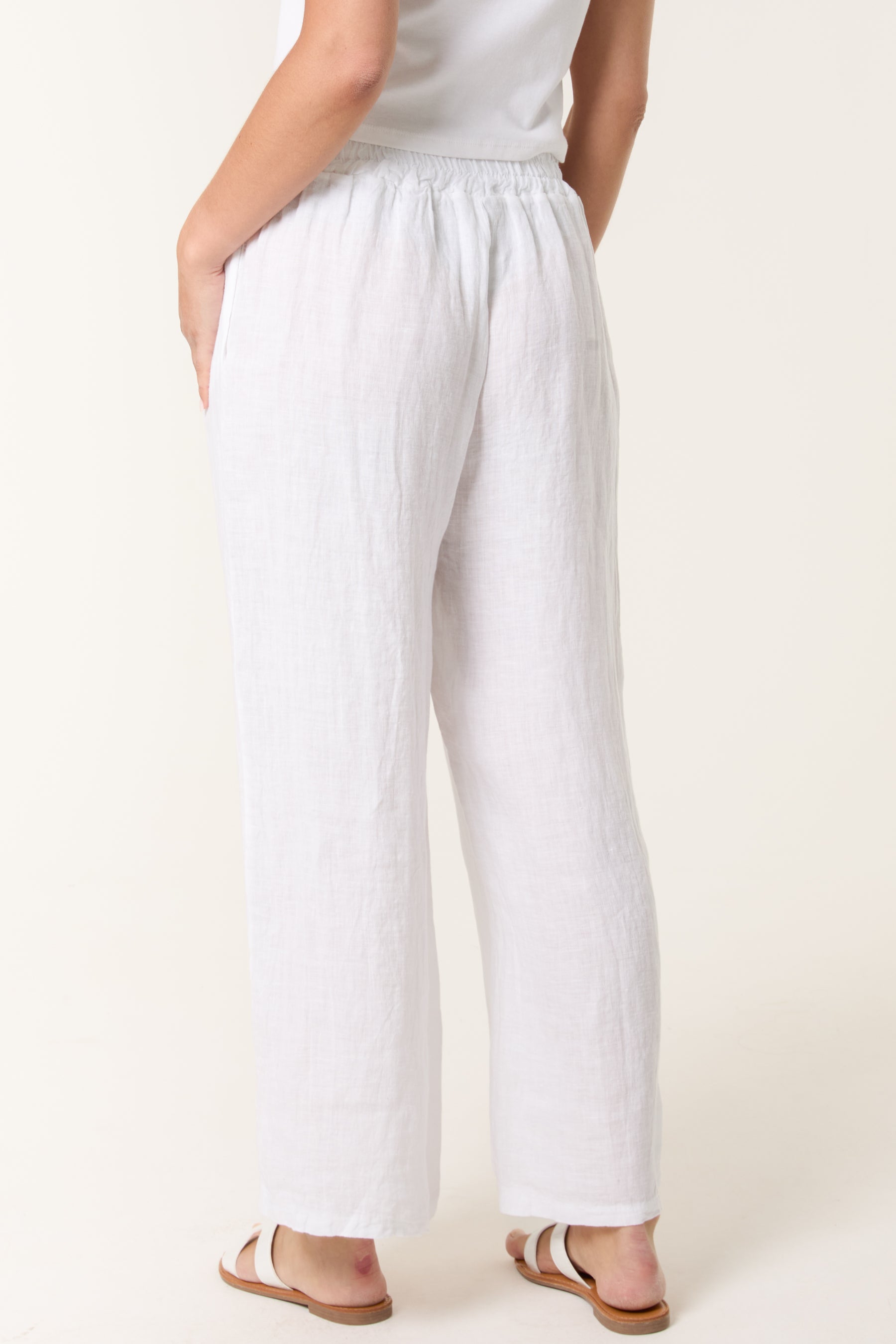 Elasticated Linen Wide Leg Trousers