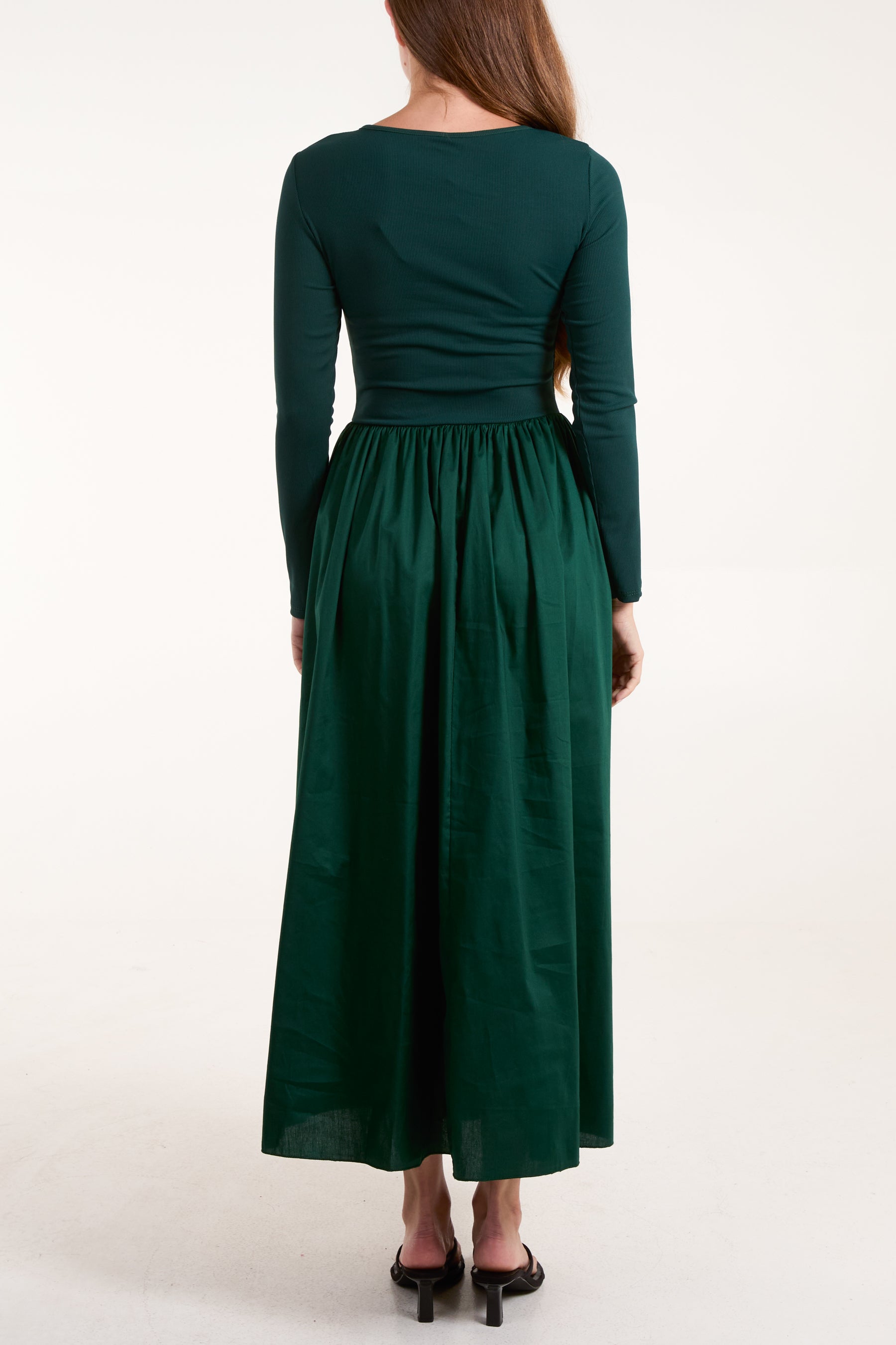 Long Sleeve Elasticated Bodice Midi Dress