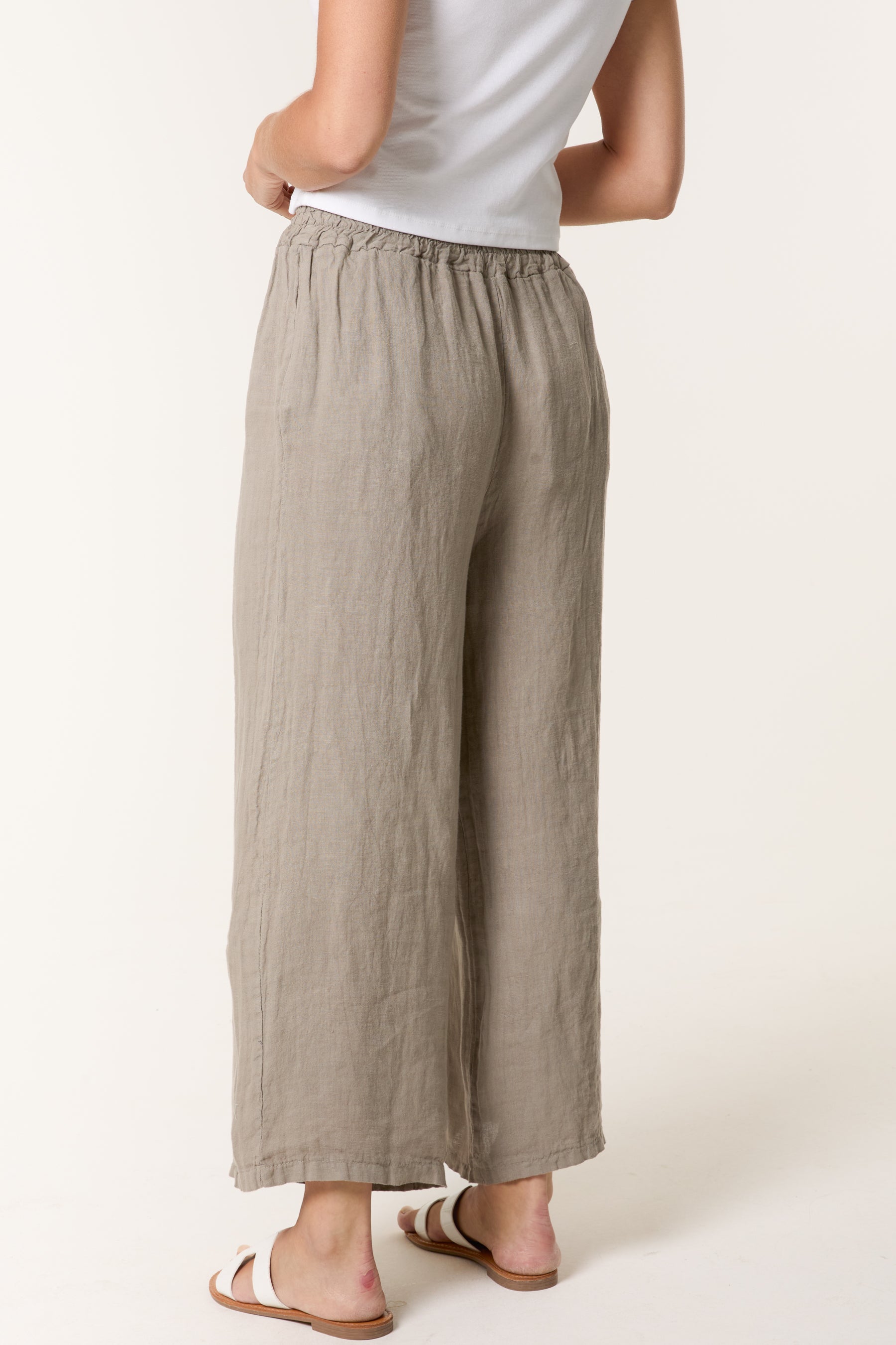 Elasticated Linen Wide Leg Trousers