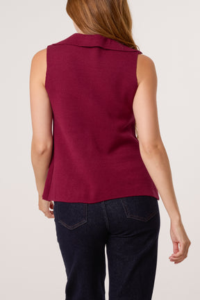 Lapel Collar Gold Button Knitted Waistcoat