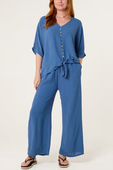 Button Tie Top & Trousers Set
