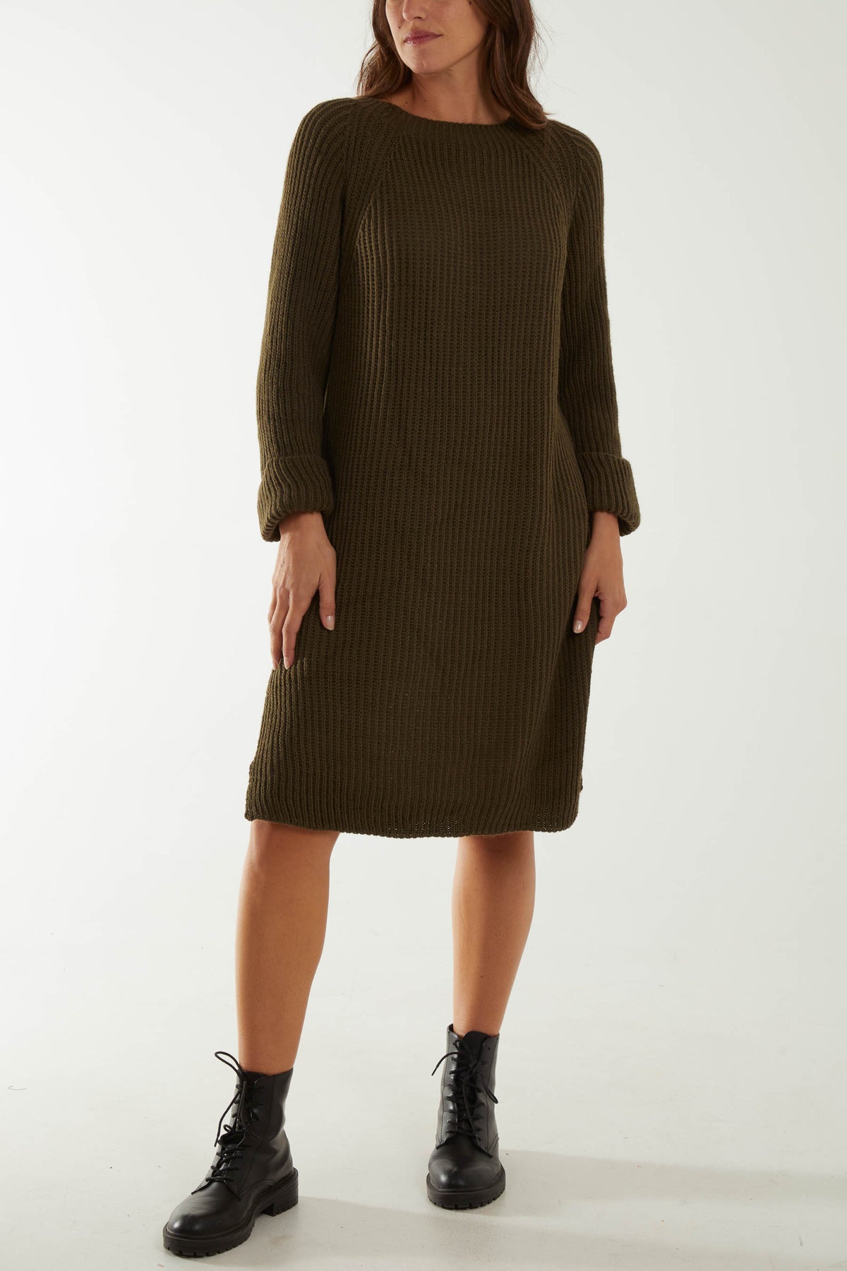 Rolled Sleeve Chunky Knitted Dress
