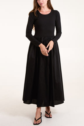 Long Sleeve Elasticated Bodice Midi Dress