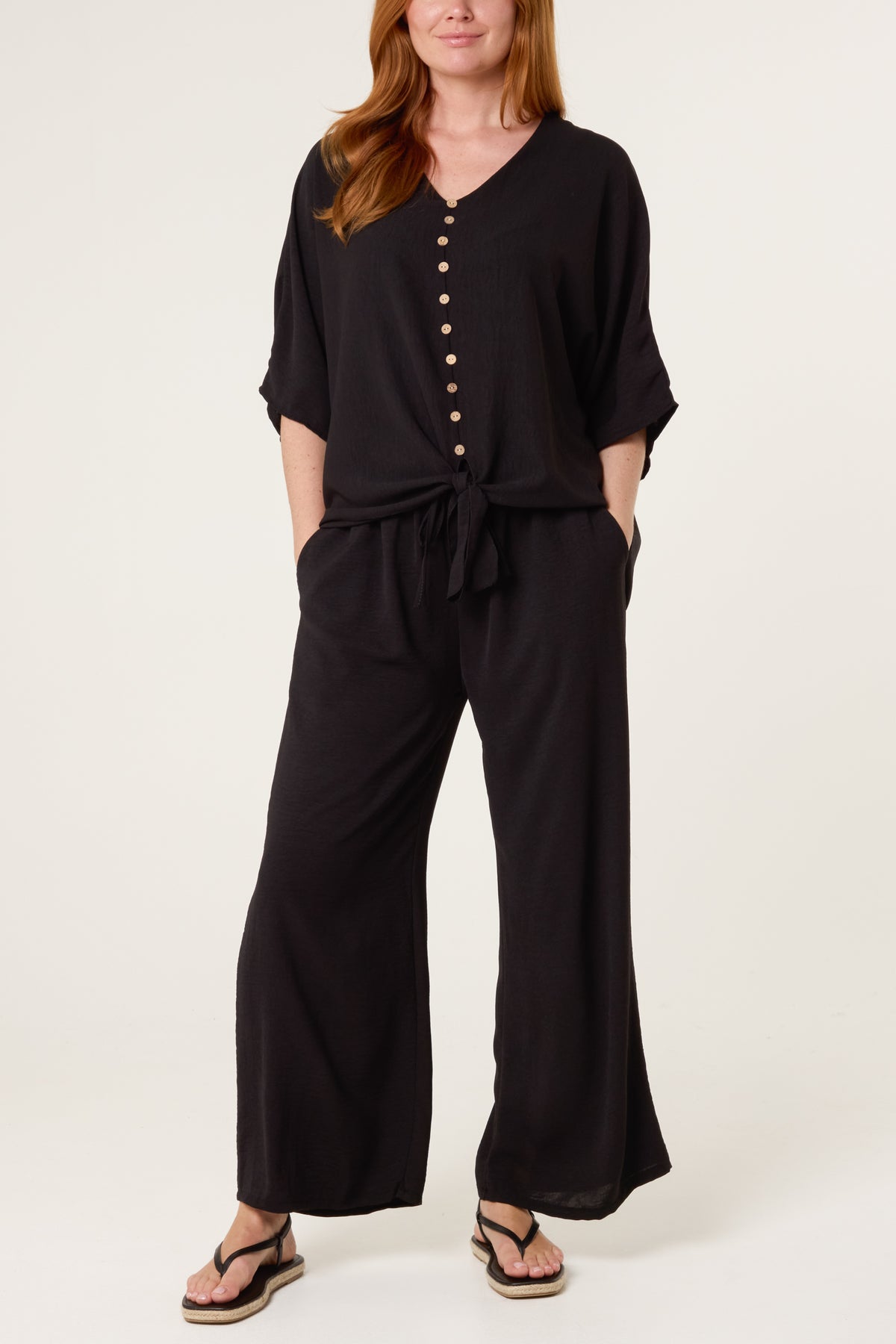 Button Tie Top & Trousers Set