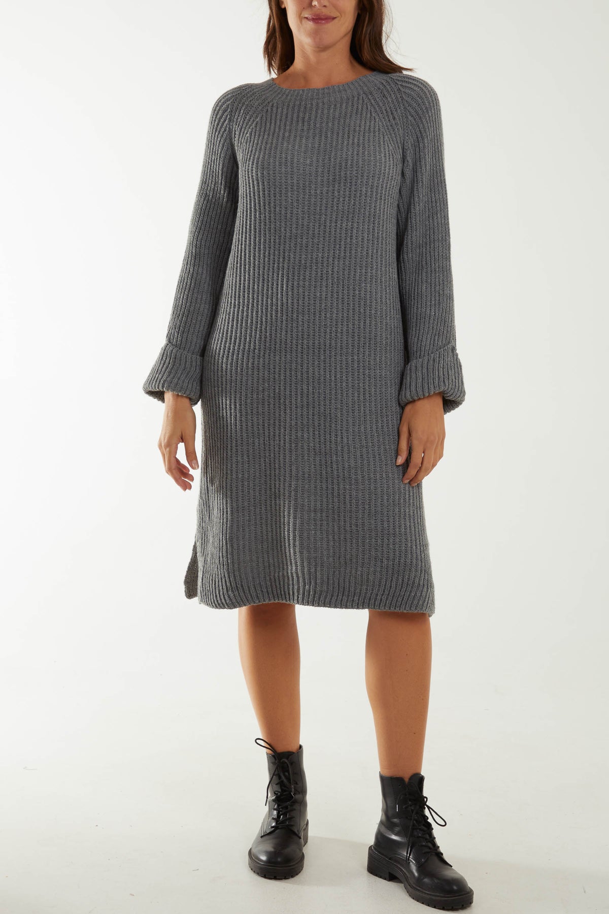 Rolled Sleeve Chunky Knitted Dress