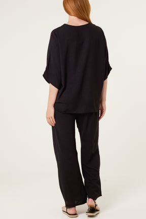 Button Tie Top & Trousers Set
