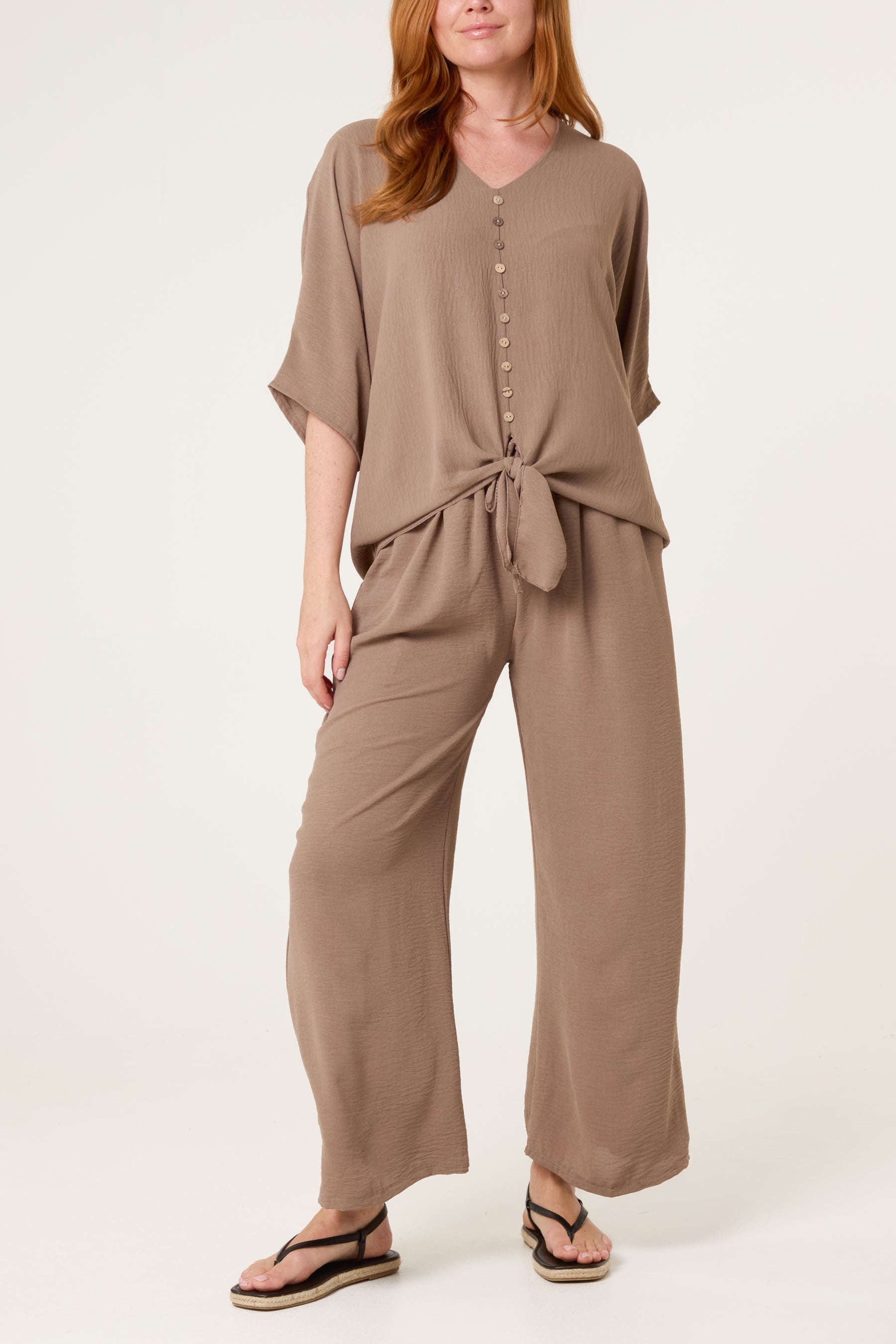 Button Tie Top & Trousers Set