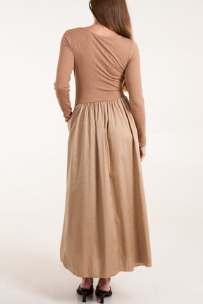 Long Sleeve Elasticated Bodice Midi Dress