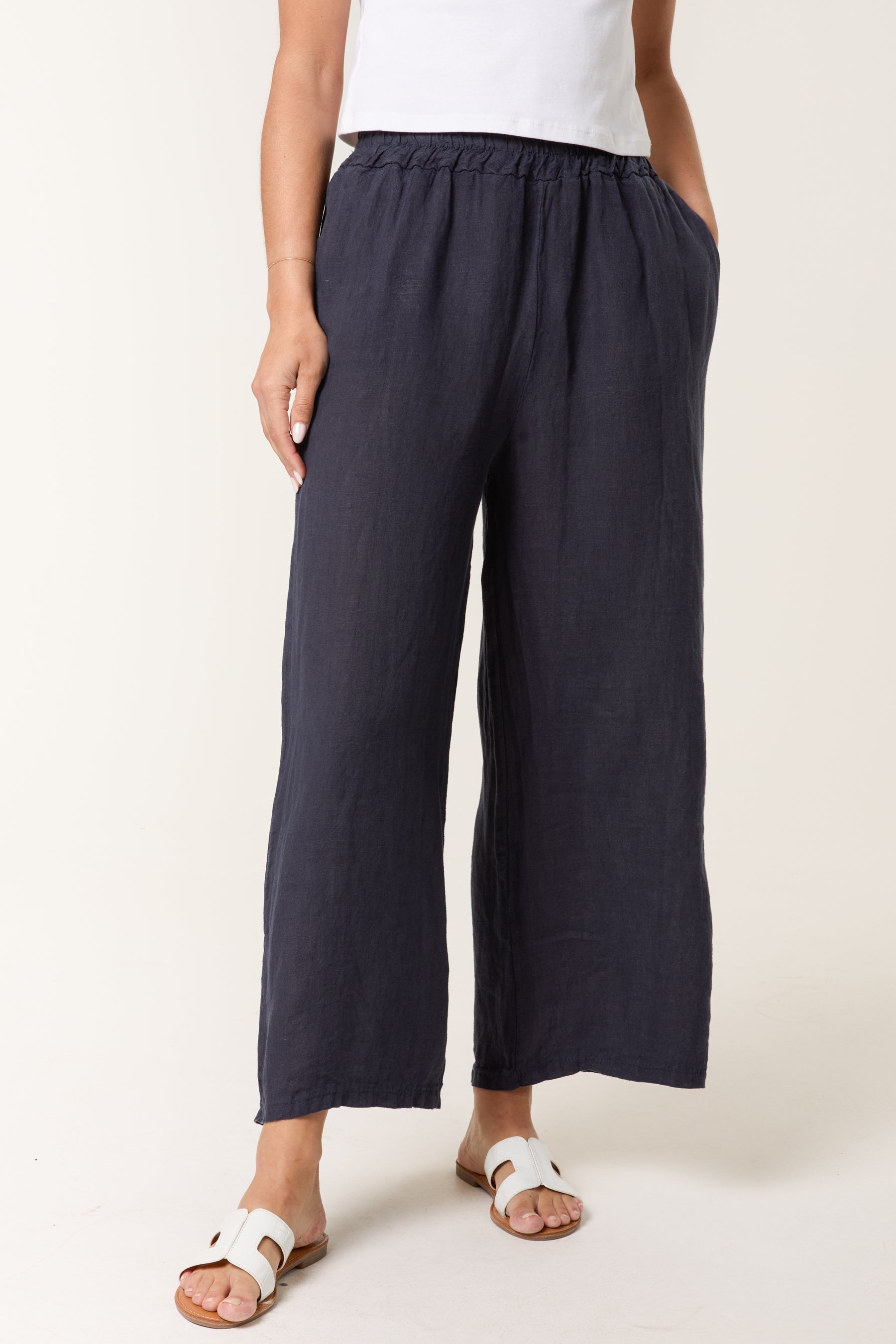 Elasticated Linen Wide Leg Trousers