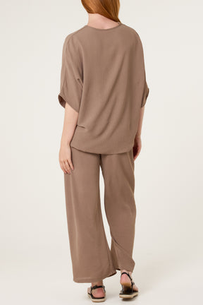 Button Tie Top & Trousers Set