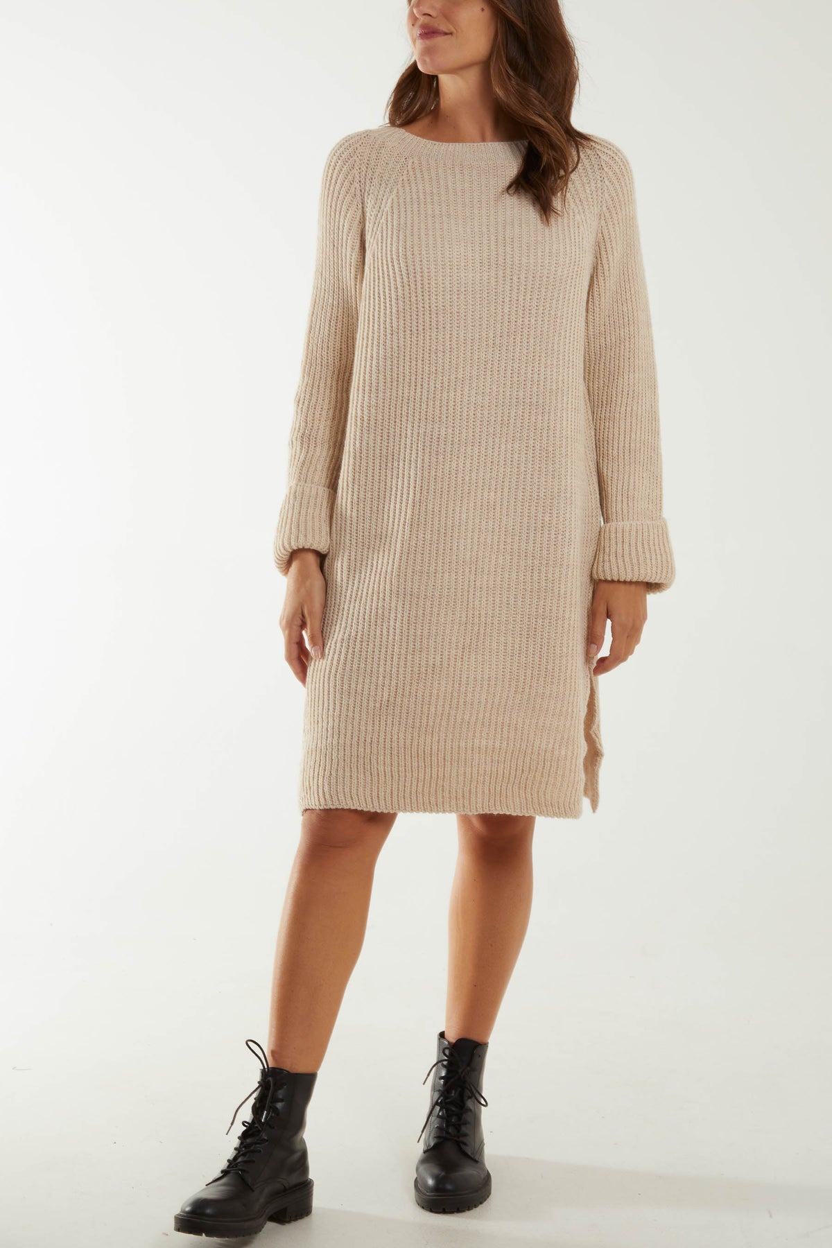 Rolled Sleeve Chunky Knitted Dress