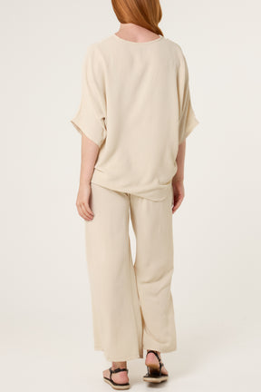 Button Tie Top & Trousers Set