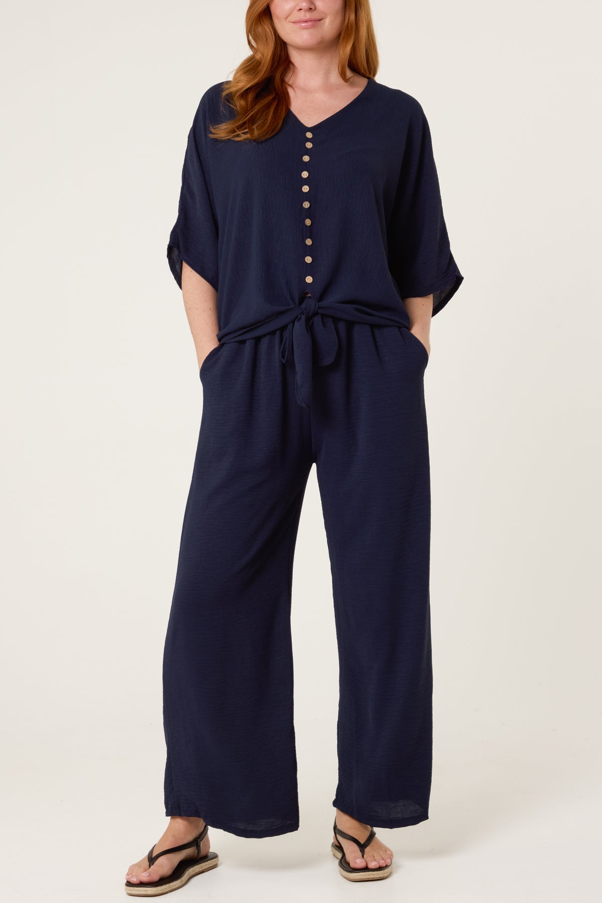 Button Tie Top & Trousers Set