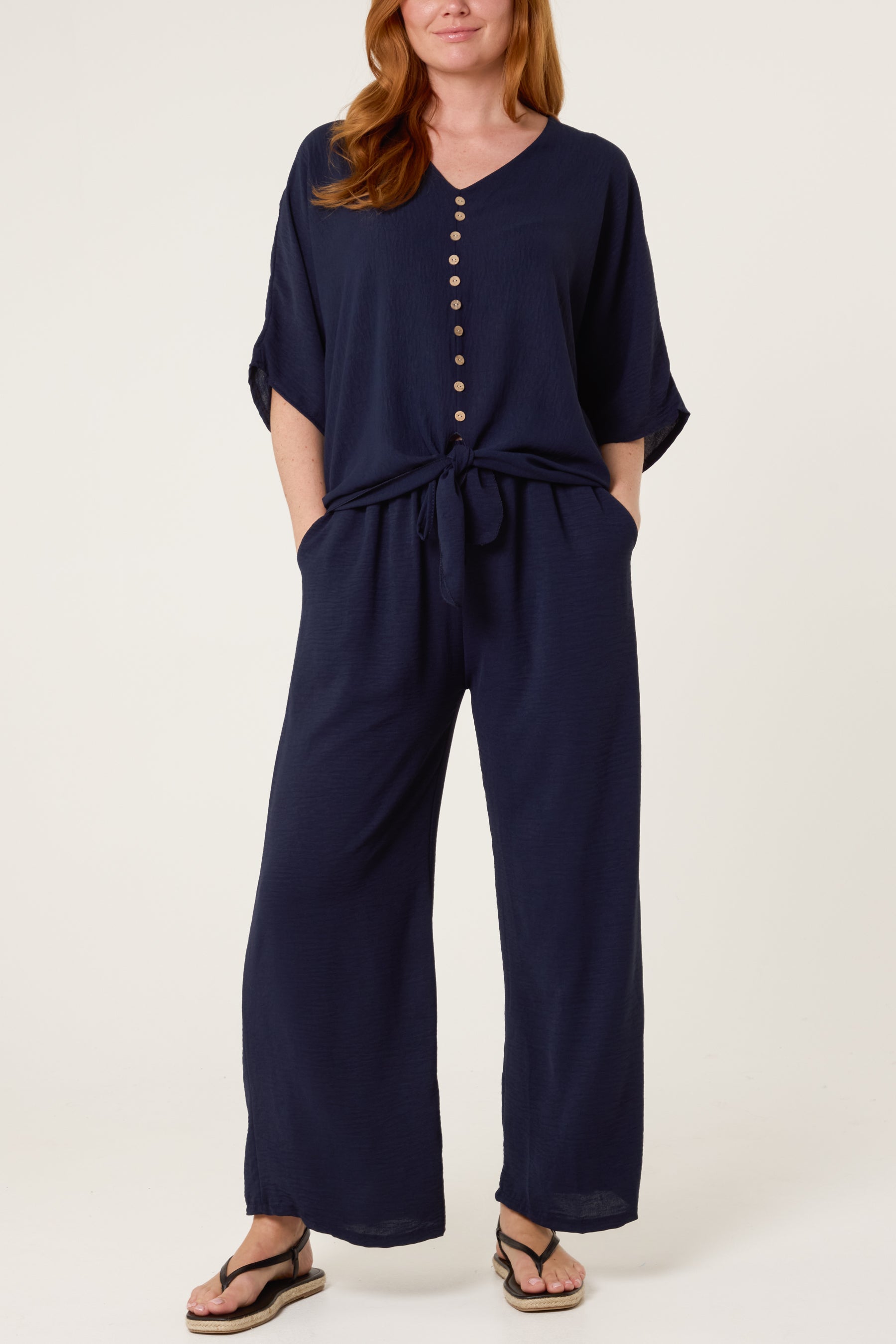 Button Tie Top & Trousers Set