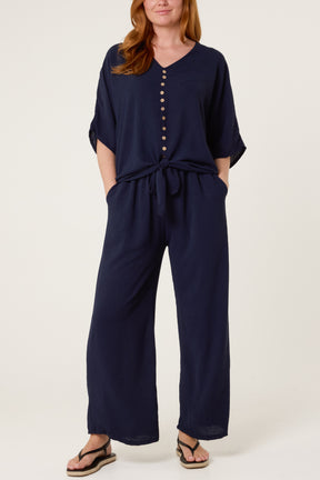 Button Tie Top & Trousers Set