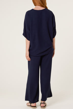 Button Tie Top & Trousers Set
